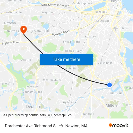 Dorchester Ave Richmond St to Newton, MA map