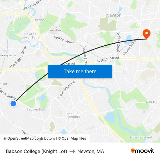 Babson College (Knight Lot) to Newton, MA map
