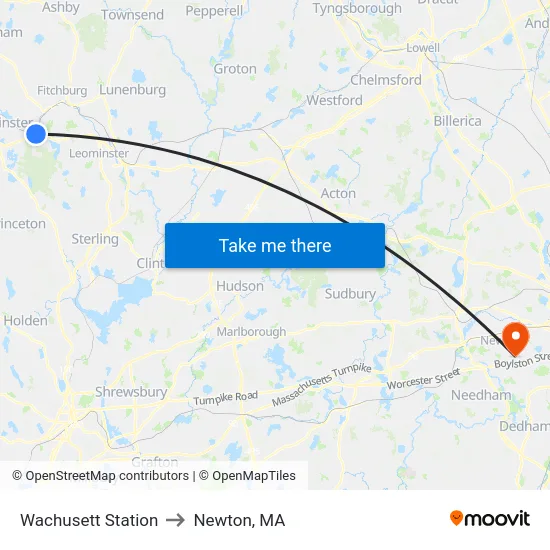 Wachusett Station to Newton, MA map