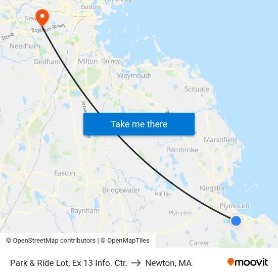 Park & Ride Lot, Ex 13 Info. Ctr. to Newton, MA map