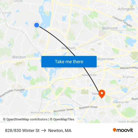 828/830 Winter St to Newton, MA map