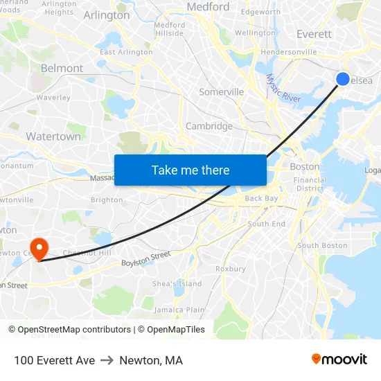 100 Everett Ave to Newton, MA map