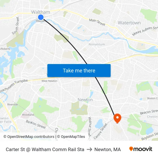 Carter St @ Waltham Comm Rail Sta to Newton, MA map