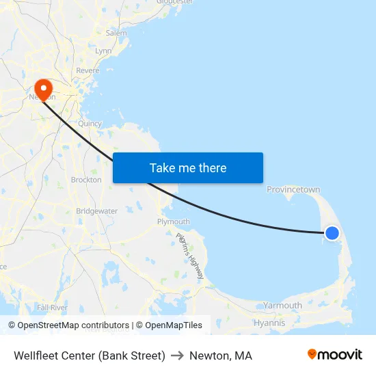 Wellfleet Center (Bank Street) to Newton, MA map