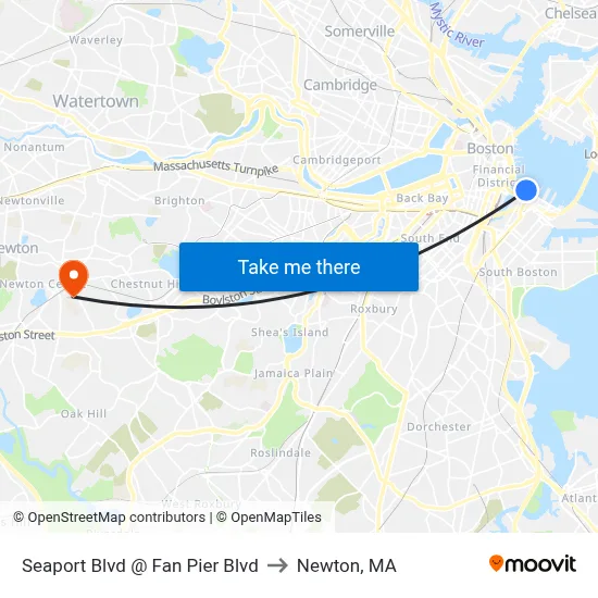 Seaport Blvd @ Fan Pier Blvd to Newton, MA map