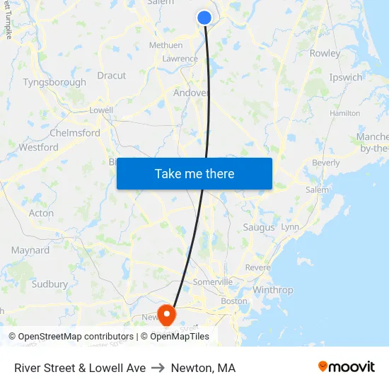 River Street & Lowell Ave to Newton, MA map