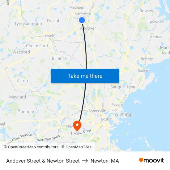 Andover Street & Newton Street to Newton, MA map