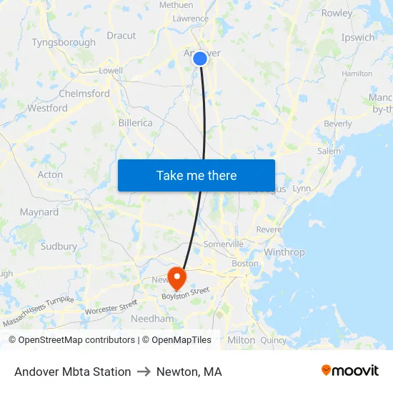 Andover Mbta Station to Newton, MA map
