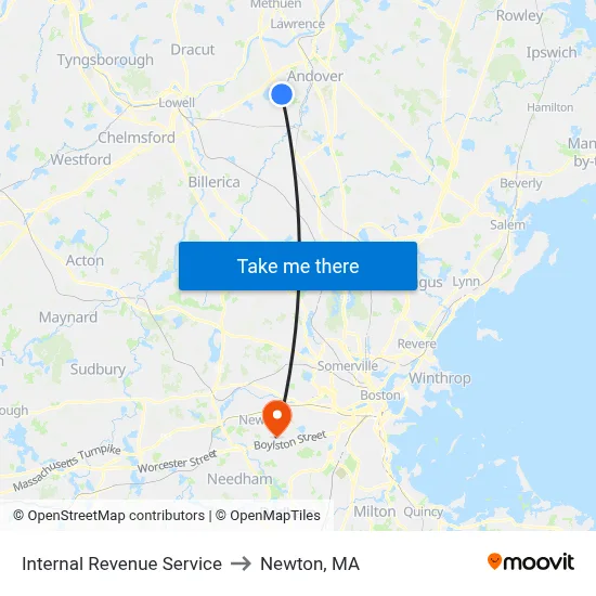 Internal Revenue Service to Newton, MA map