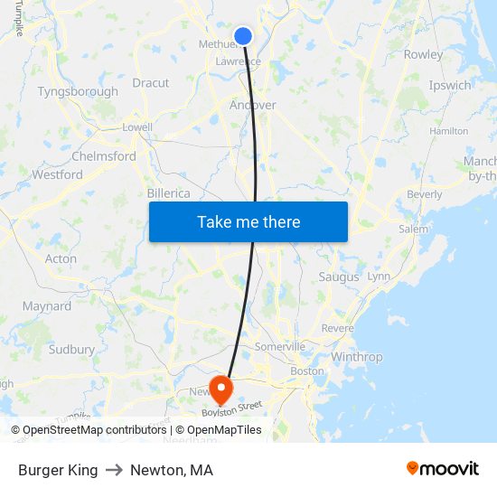 Burger King to Newton, MA map