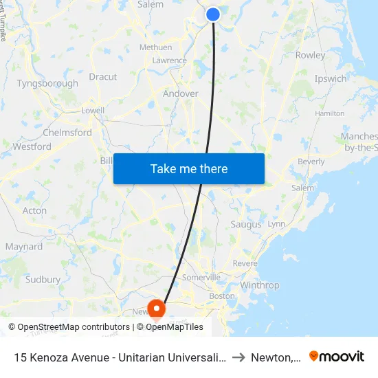 15 Kenoza Avenue - Unitarian Universalist Church to Newton, MA map