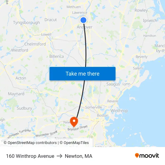 160 Winthrop Avenue to Newton, MA map