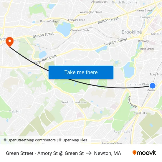 Green Street - Amory St @ Green St to Newton, MA map
