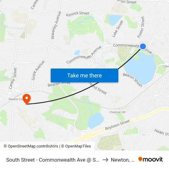 South Street - Commonwealth Ave @ South St to Newton, MA map