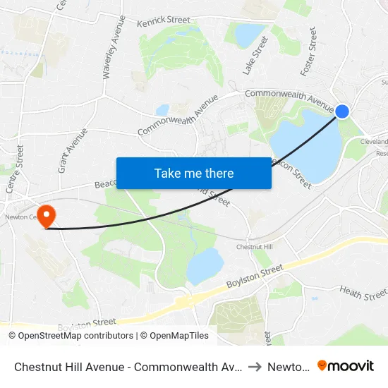 Chestnut Hill Avenue - Commonwealth Ave @ Chestnut Hill Ave to Newton, MA map