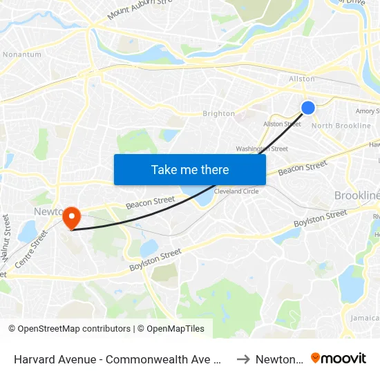 Harvard Avenue - Commonwealth Ave @ Harvard Ave to Newton, MA map