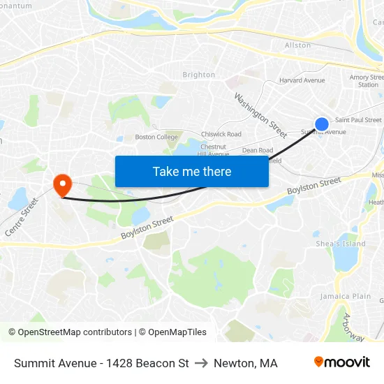 Summit Avenue - 1428 Beacon St to Newton, MA map
