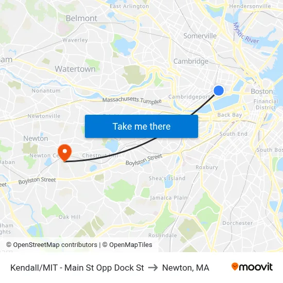 Kendall/MIT - Main St Opp Dock St to Newton, MA map