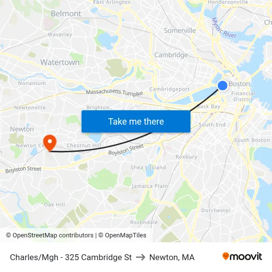 Charles/Mgh - 325 Cambridge St to Newton, MA map