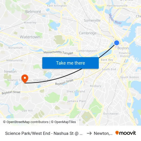 Science Park/West End - Nashua St @ Leverett Cir to Newton, MA map