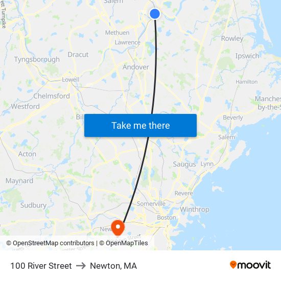 100 River Street to Newton, MA map