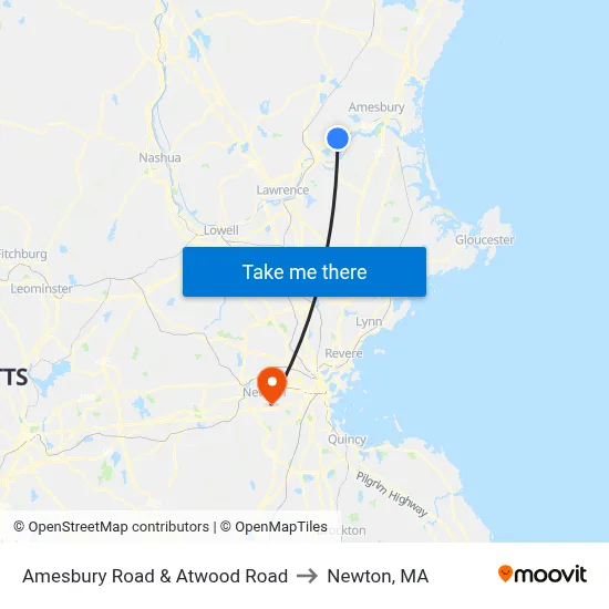 Amesbury Road & Atwood Road to Newton, MA map