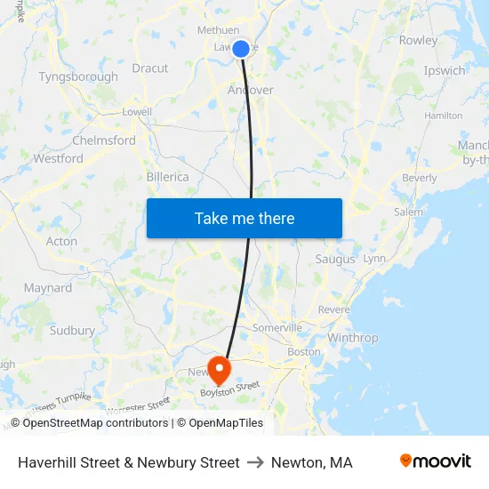 Haverhill Street & Newbury Street to Newton, MA map