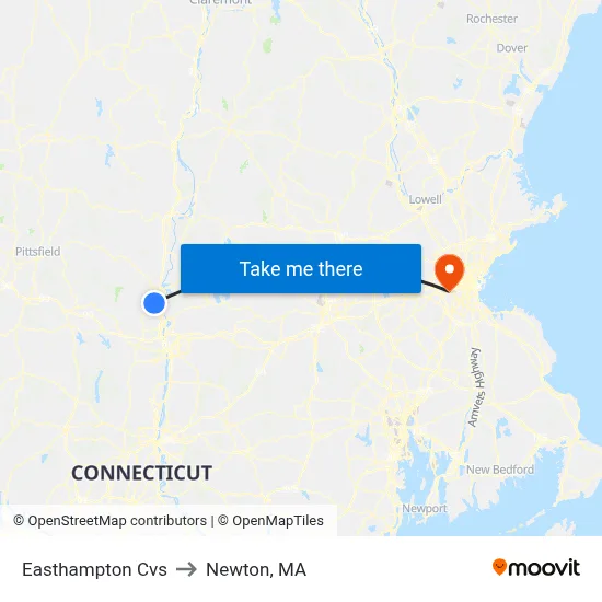Easthampton Cvs to Newton, MA map