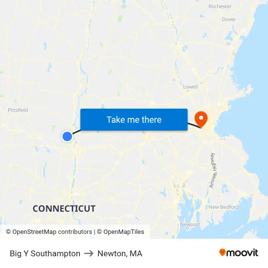 Big Y Southampton to Newton, MA map
