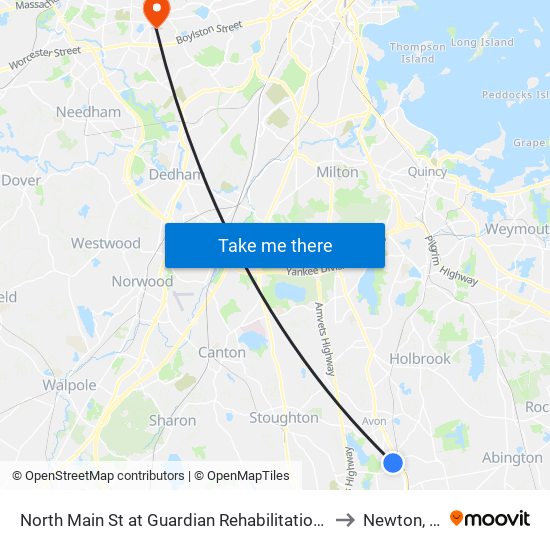 North Main St at Guardian Rehabilitation Center to Newton, MA map