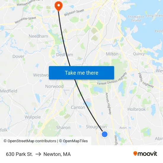630 Park St. to Newton, MA map