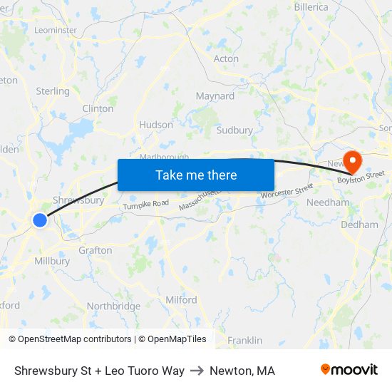 Shrewsbury St + Leo Tuoro Way to Newton, MA map