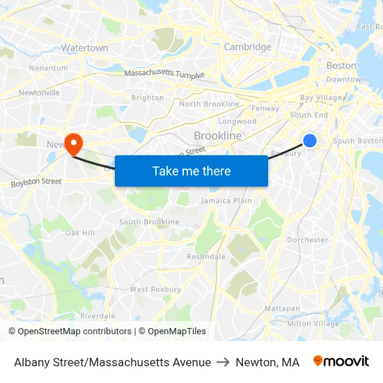 Albany Street/Massachusetts Avenue to Newton, MA map