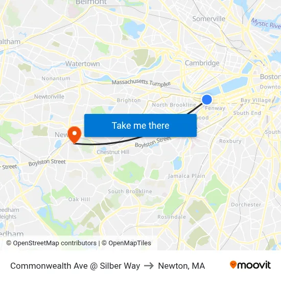 Commonwealth Ave @ Silber Way to Newton, MA map