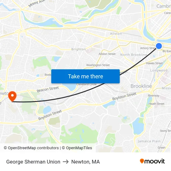 George Sherman Union to Newton, MA map