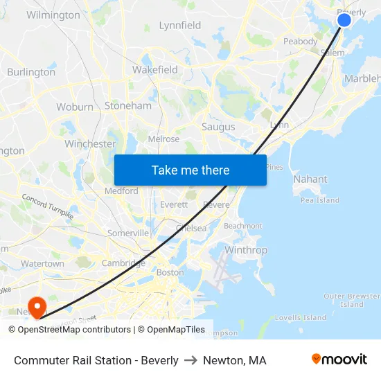 Commuter Rail Station - Beverly to Newton, MA map