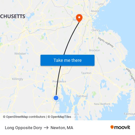 Long Opposite Dory to Newton, MA map