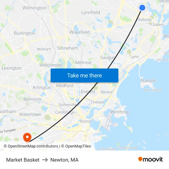 Market Basket to Newton, MA map
