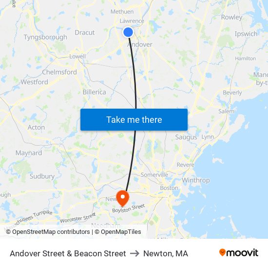 Andover Street & Beacon Street to Newton, MA map