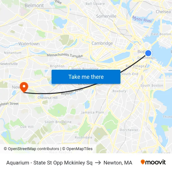 Aquarium - State St Opp Mckinley Sq to Newton, MA map
