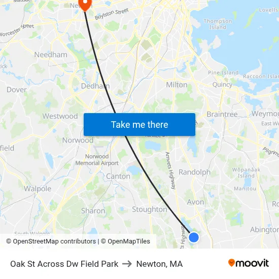 Oak St Across Dw Field Park to Newton, MA map