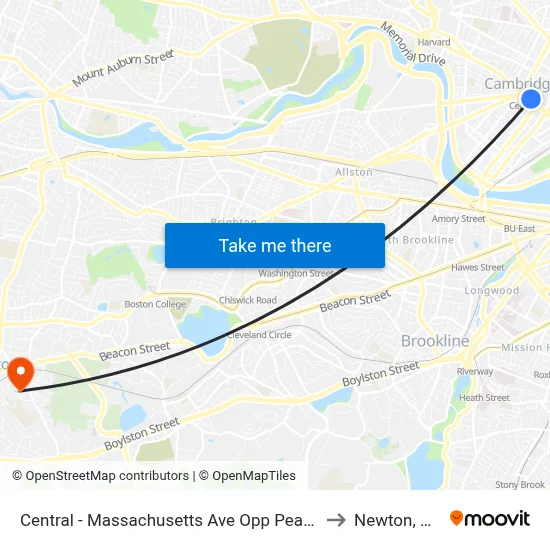 Central - Massachusetts Ave Opp Pearl St to Newton, MA map