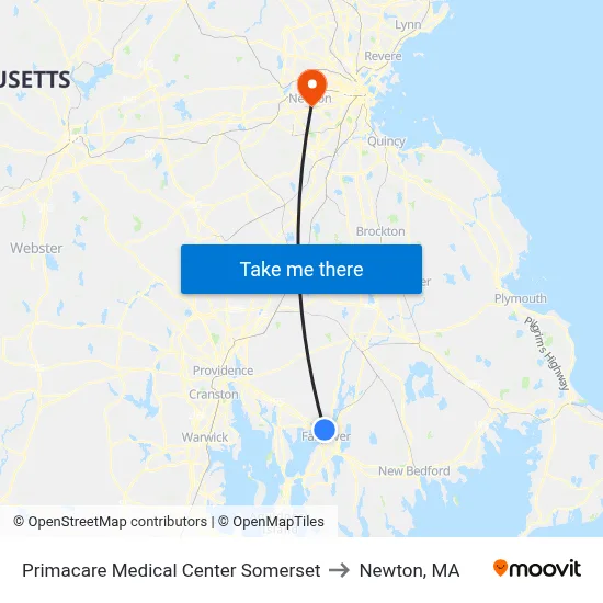 Primacare Medical Center Somerset to Newton, MA map