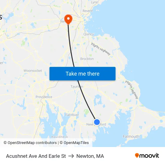 Acushnet Ave And Earle St to Newton, MA map