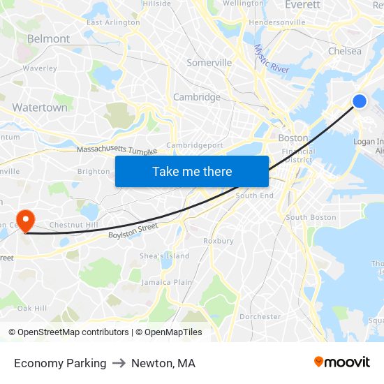 Economy Parking to Newton, MA map