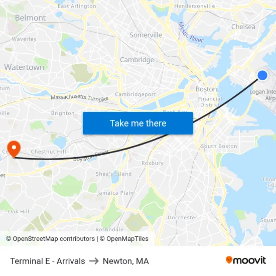 Terminal E - Arrivals to Newton, MA map