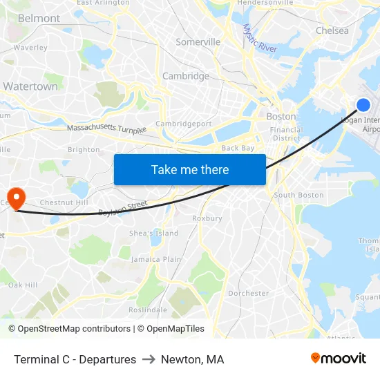 Terminal C - Departures to Newton, MA map