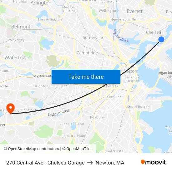 270 Central Ave - Chelsea Garage to Newton, MA map