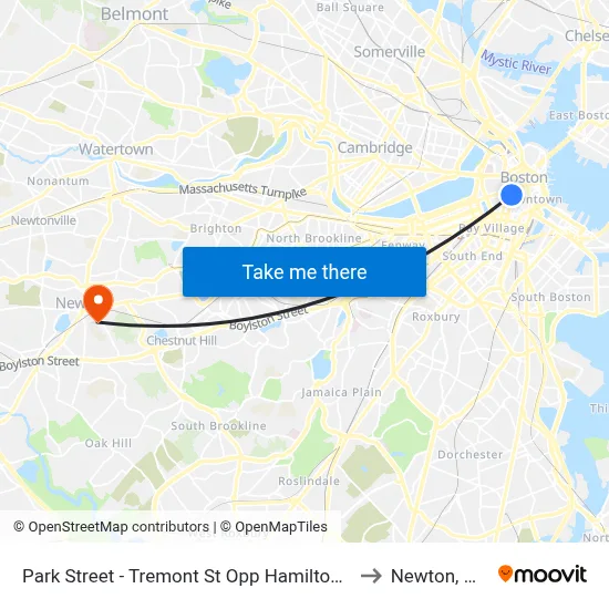 Park Street - Tremont St Opp Hamilton Pl to Newton, MA map