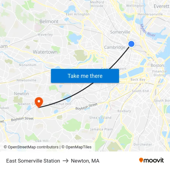 East Somerville Station to Newton, MA map
